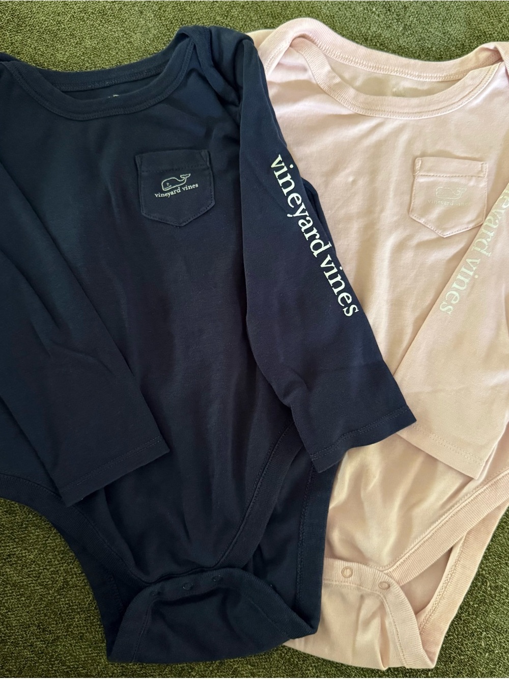 Vineyard Vines Kids Long-Sleeve Bodysuits - Navy & Light Pink